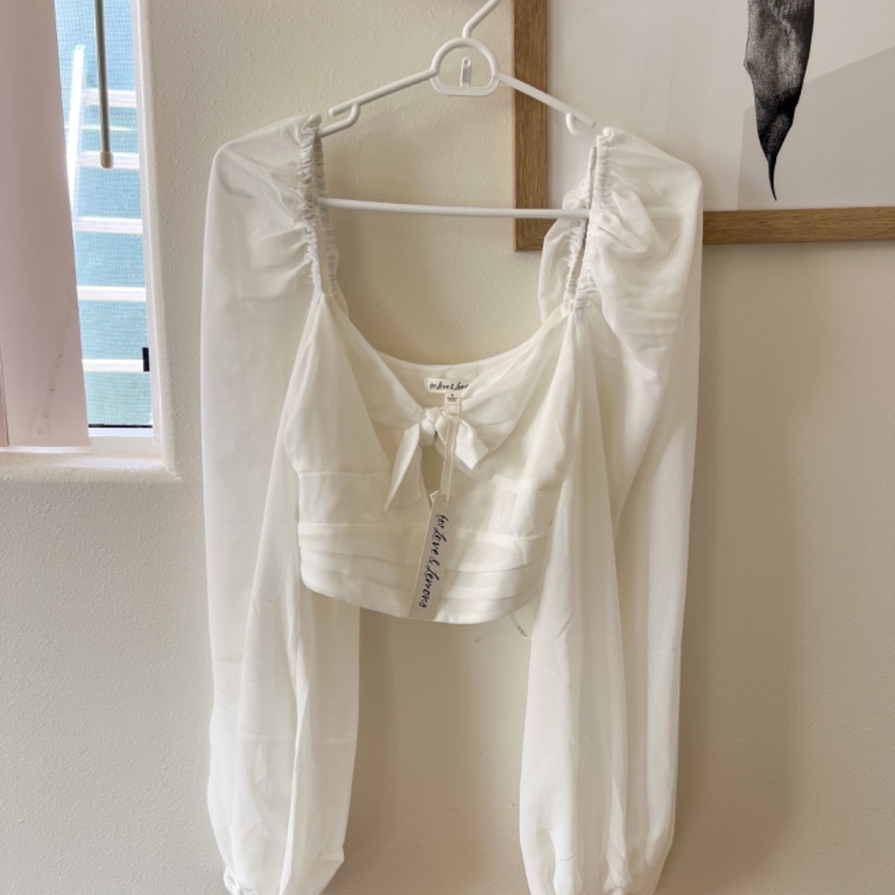 NWT XXS For Love and Lemons Trisha Balloon Sleeve Sheer Chiffon Corset Crop Top